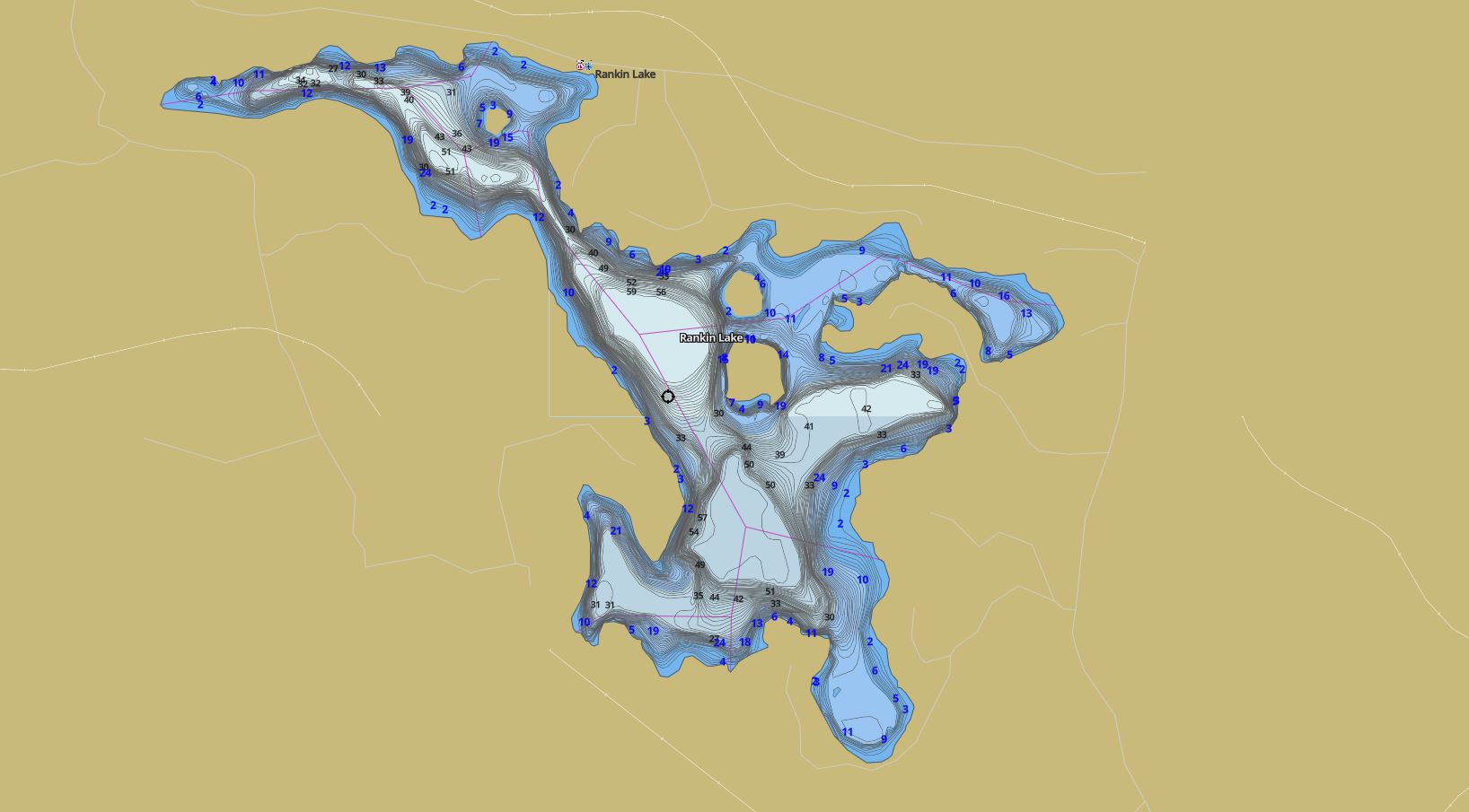 Contour Map of Rankin Lake in Municipality of Seguin and the District of Parry Sound